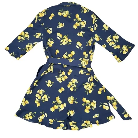 Banana Republic Navy Lemon All Over Print Romper With Ruffles Size 4 Money - Picture 8 of 9